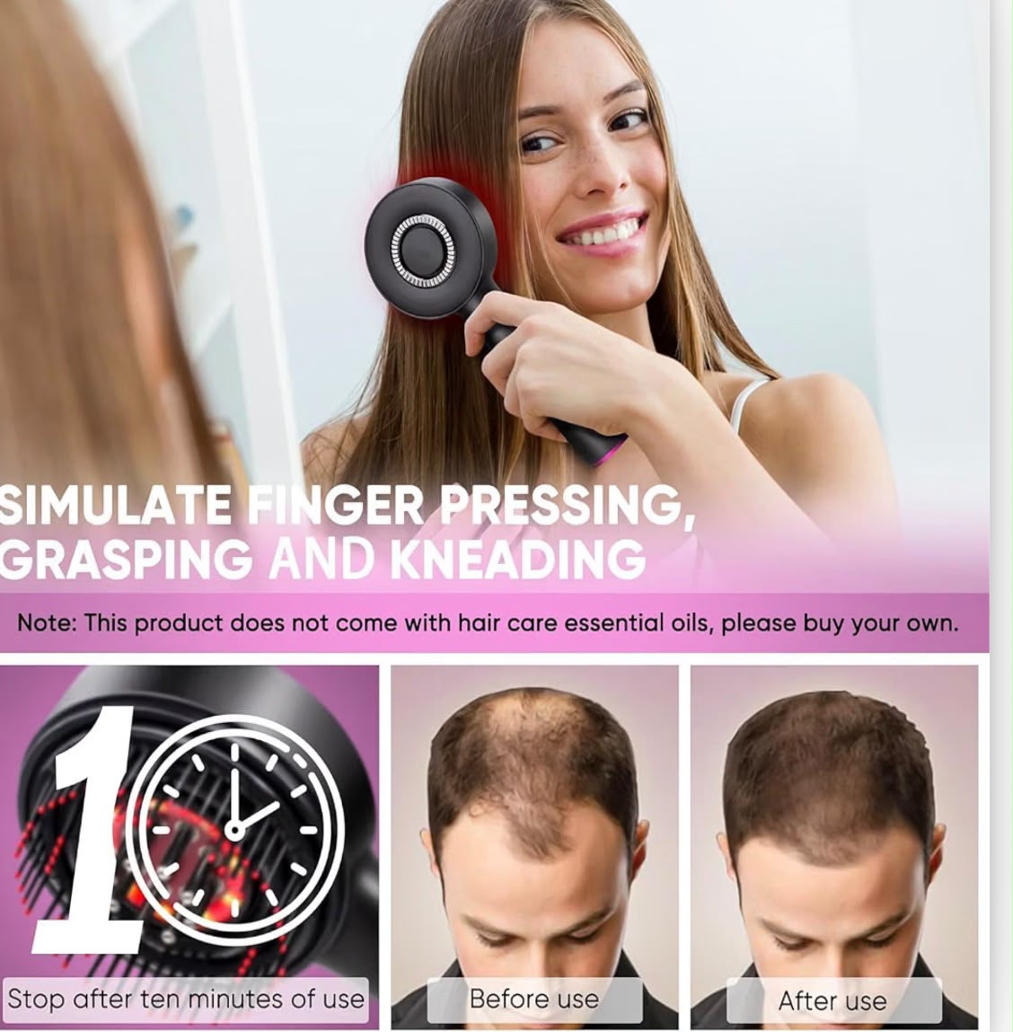 Premium Head Scalp Electric Massager Comb | Scalp Massaging Brush with 3 In 1 Hair Oil Applicator | IPX7 Water Resistant,Portable Deep Massager For Hair & Head Relaxation at Home | Shiatsu Massage for Hair Growth/Stress Relax (Multicolor) (Red)