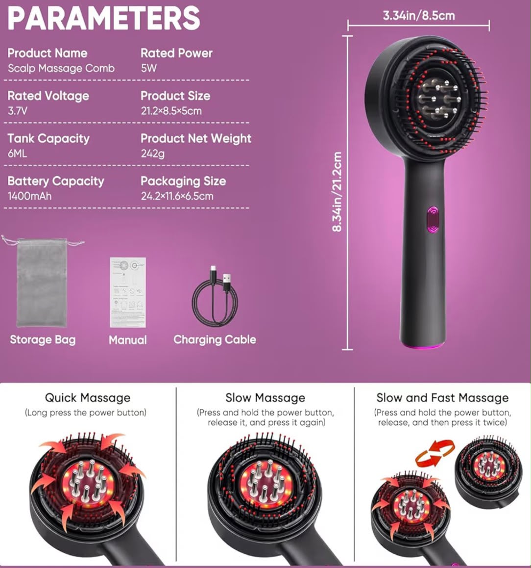 Premium Head Scalp Electric Massager Comb | Scalp Massaging Brush with 3 In 1 Hair Oil Applicator | IPX7 Water Resistant,Portable Deep Massager For Hair & Head Relaxation at Home | Shiatsu Massage for Hair Growth/Stress Relax (Multicolor) (Red)
