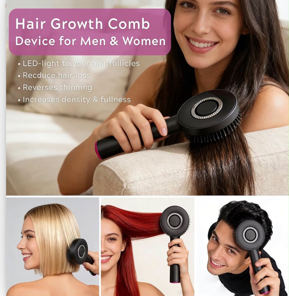 Premium Head Scalp Electric Massager Comb | Scalp Massaging Brush with 3 In 1 Hair Oil Applicator | IPX7 Water Resistant,Portable Deep Massager For Hair & Head Relaxation at Home | Shiatsu Massage for Hair Growth/Stress Relax (Multicolor) (Red)